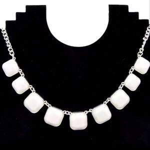 Silver Tone Necklace with Bright Off White Faceted Stones NWT